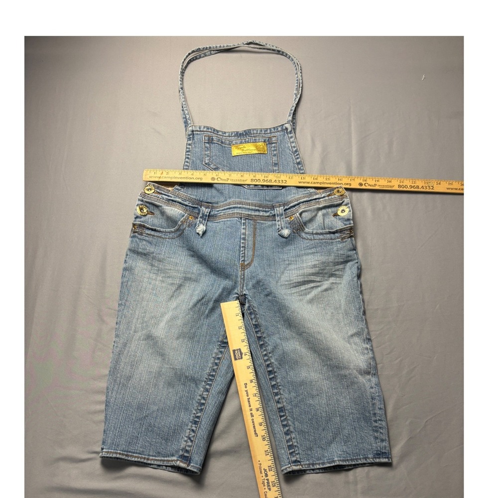 RARE VTG Apple Bottoms Womens Halter Denim Overall Shorts Light Wash Blue 9/10 - Picture 2 of 6
